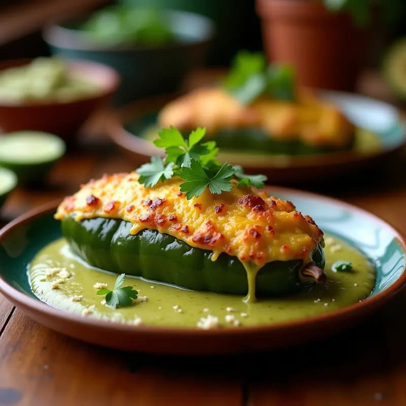 Ch ile Relleno con Queso Oaxaca y Salsa Verde: Receta Mexicana Picante y Gratinada