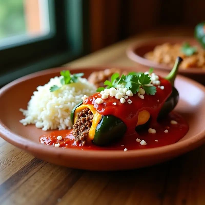 Padre Nuestro Chile Relleno de Queso y Carne Molida: Receta Mexicana con Salsa de Tomate