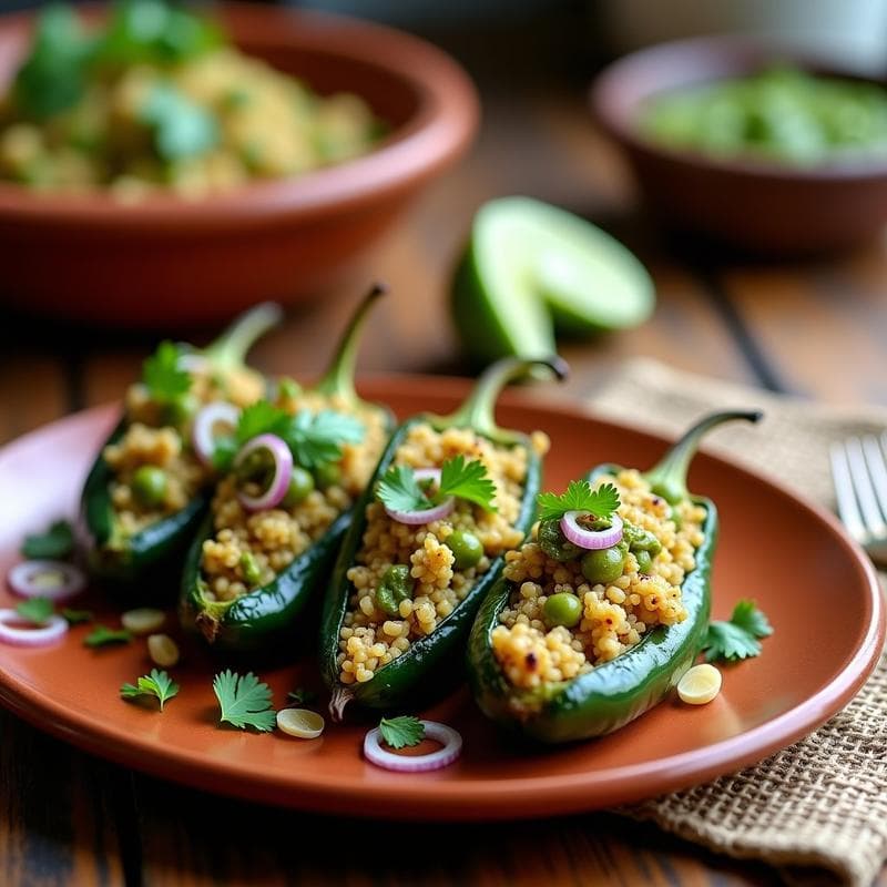 Chile Relleno de Quinoa y Champiñones con Salsa Verde: Receta Mexicana Sin Gluten