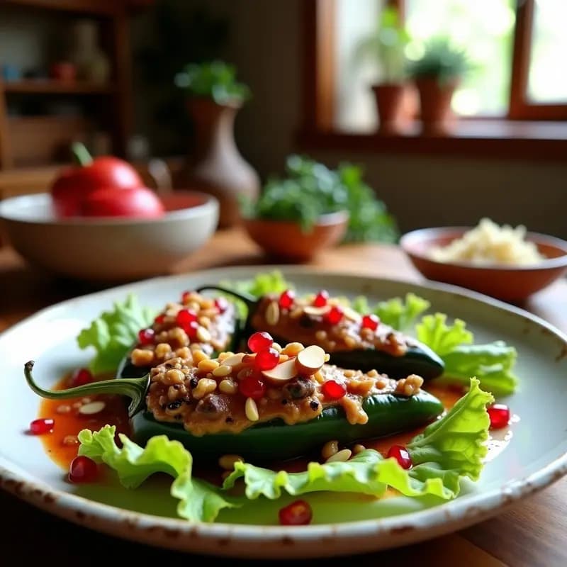 Chiles en Nogada con Carnes y Frutas Secas: Plato Mexicano Festivo y Colorido