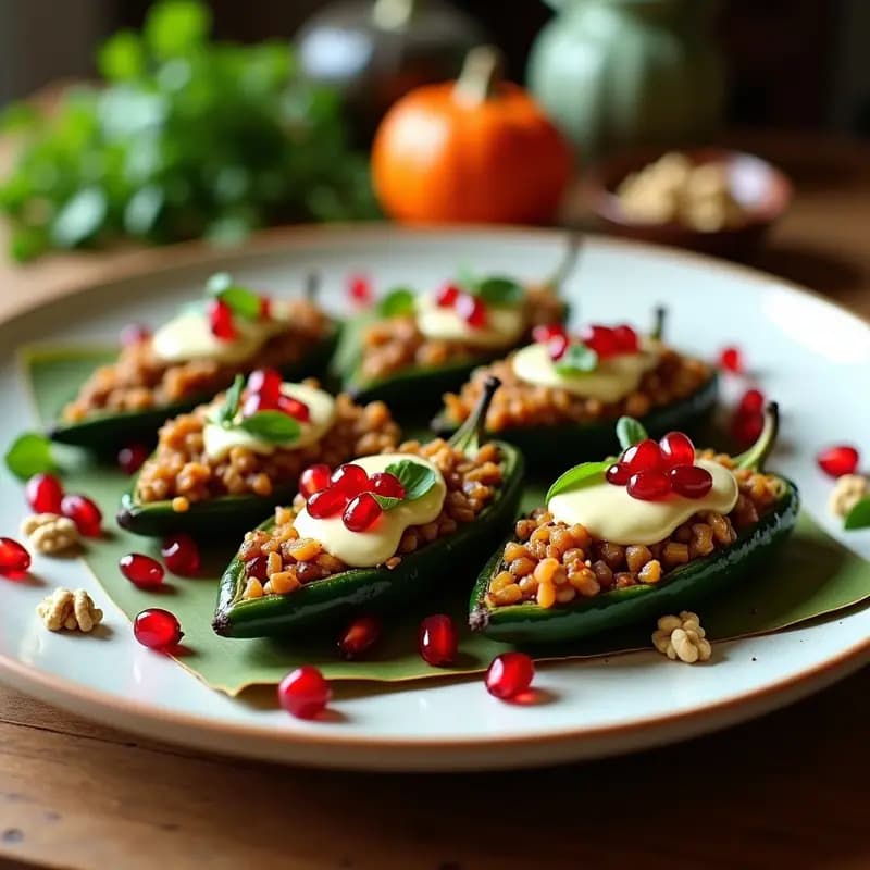 Chiles en Nogada Mexicanos con Nueces y Granadas: Plato Patriótico Vegano