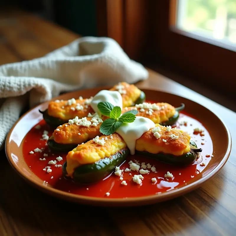 Chiles Rellenos Mexicanos con Queso y Salsa de Tomate: Plato Festivo