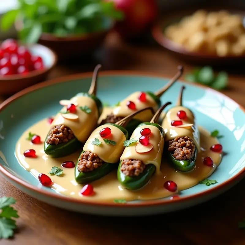 Chiles en Nogada con Carne Picada y Granados: Receta Mexicana Festiva y Sin Lactosa