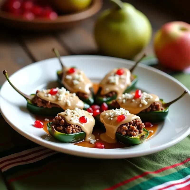 Chiles en Nogada Mexicanos con Carne de Res y Granada: Receta Festiva y Patriótica