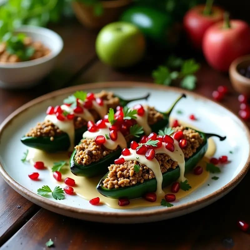 Chiles en Nogada Mexicanos con Picadillo de Hongos y Nueces: Receta Vegana de Temporada