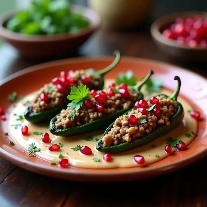 Chiles en Nogada con Picadillo de Hongos: Versión Vegana del Plato Mexicano Tradicional
