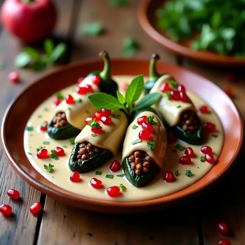 Chiles en Nogada con Picadillo de Lentejas: Receta Mexicana Vegana y Patriótica