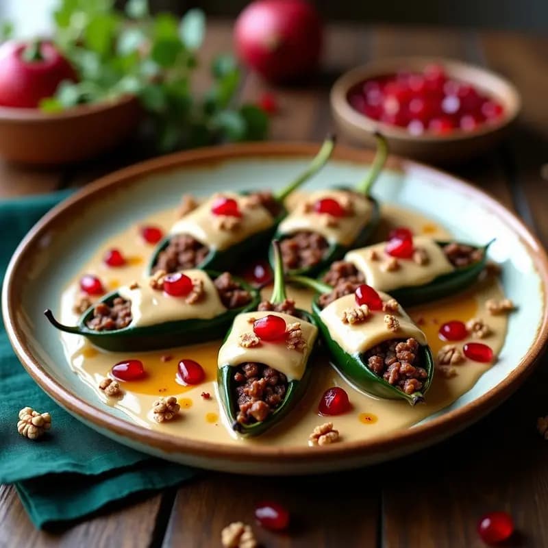 Chiles en Nogada con Picadillo de Res: Receta Mexicana Tradicional con Granadas y Nueces