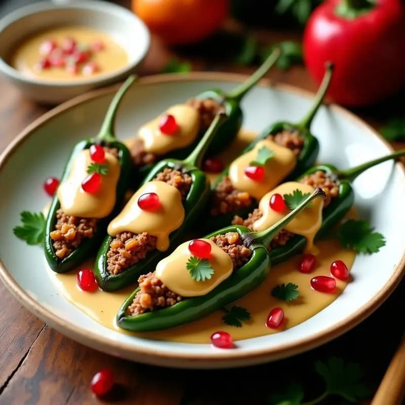 Chiles en Nogada: Pimientos Rellenos de Carne y Fruta con Salsa de Nueces