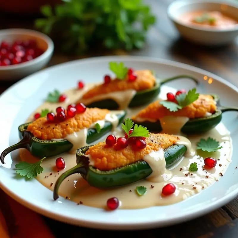 Chiles en Nogada Veganos con Calabaza y Granada: Receta mexicana patriótica sin huevo