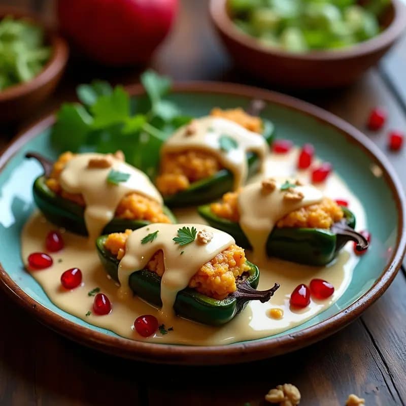 Chiles en Nogada Veganizados con Jackfruit y Nueces: Receta Mexicana Festiva y Sin Gluten