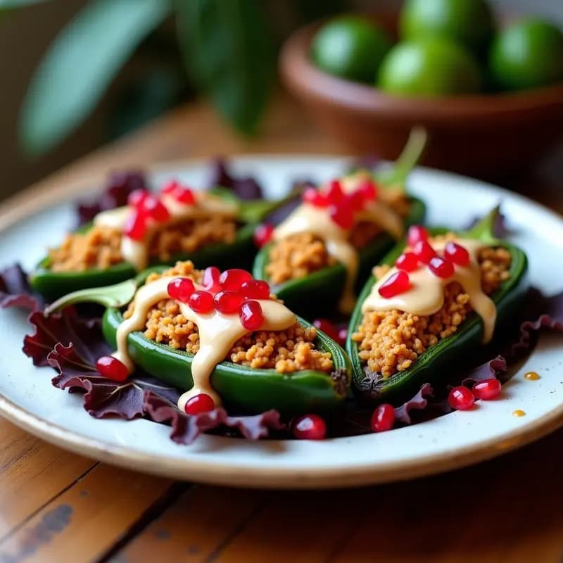Chiles en Nogada Veganizados con Jackfruit y Granados: Plato Mexicano Festivo