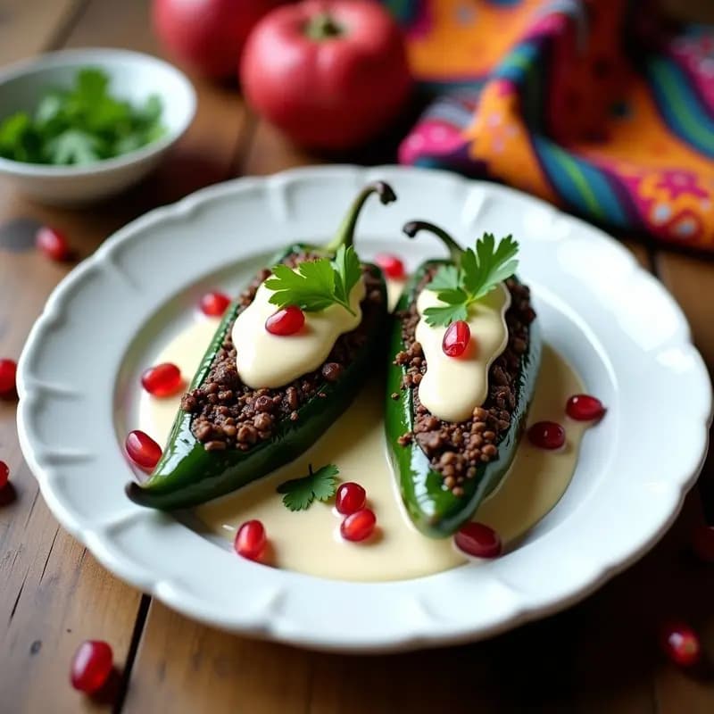 Chiles en Nogada Veganos: Relleno de Picadillo de Hongos y Nueces con Crema de Anacardos