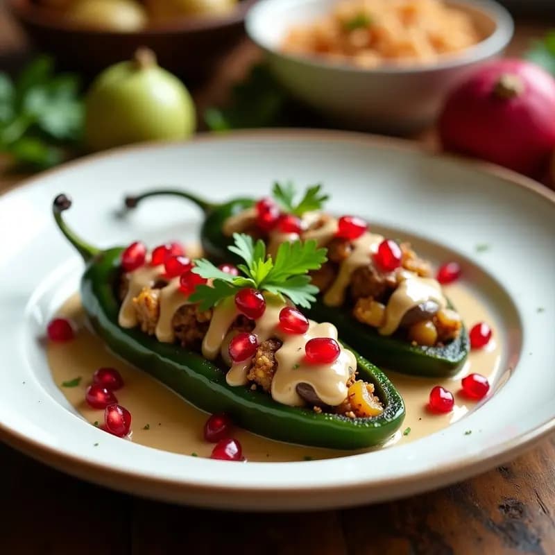 Chiles en Nogada Veganizados: Rellenos de Picadillo de Hongos y Granadas