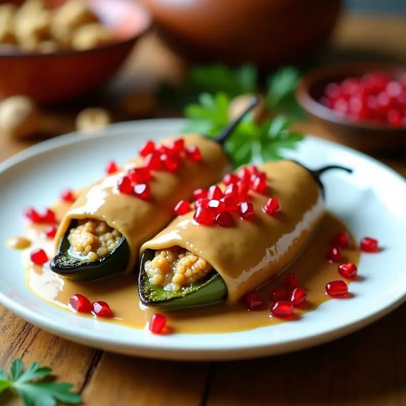 Chiles en Nogada Veganos: Receta Mexicana con Picadillo de Jackfruit y Salsa de Nueces