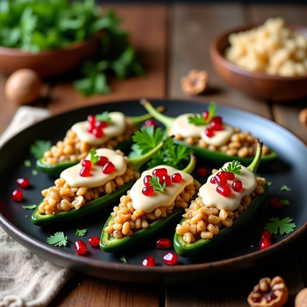 Chiles en Nogada Veganos con Picadillo de Hongos: Receta Mexicana Festiva y Sin Gluten