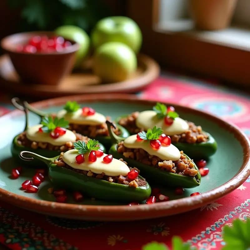 Chiles en Nogada Veganos: Relleno mexicano de picadillo de setas y nuez