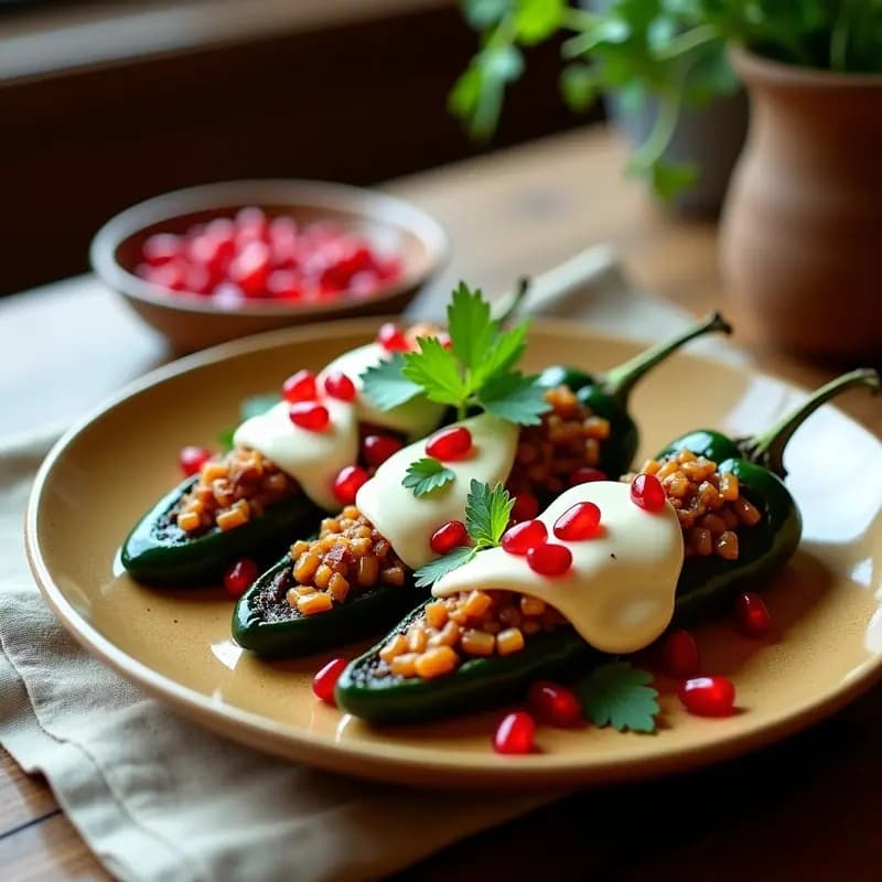 Chiles en Nogada Mexicanos: Versión Vegana con Queso de Anacardo y Granada
