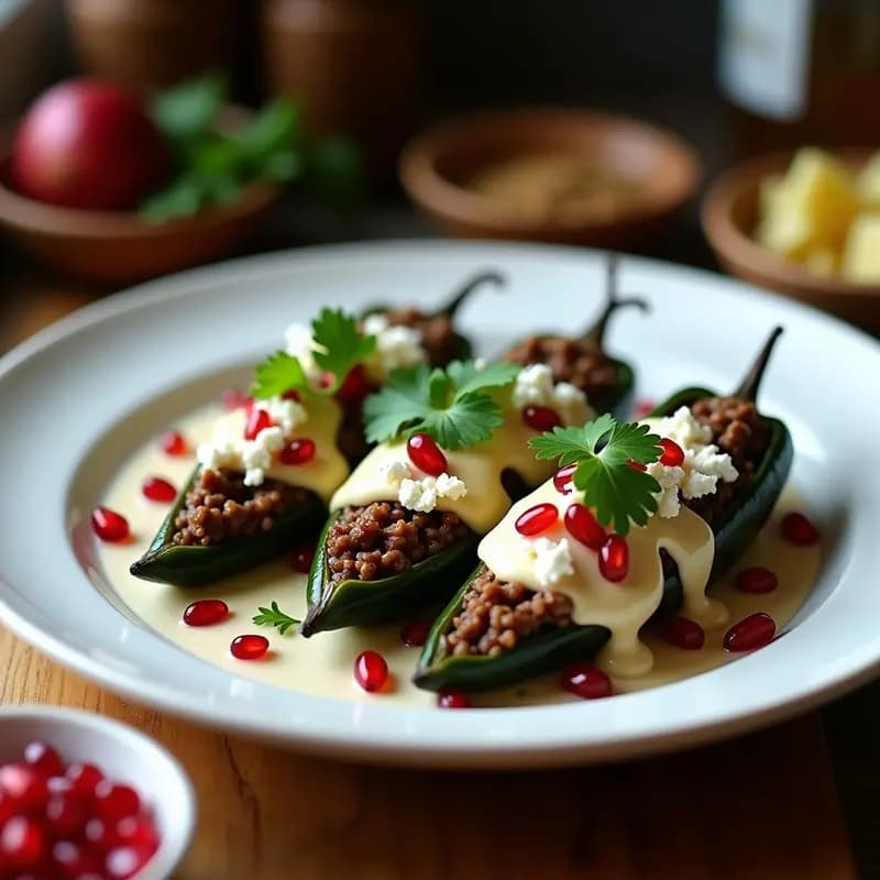 Chiles en Nogada Mexicanos con Granados y Queso de Cabra: Receta Patriótica Vegana y Sin Gluten