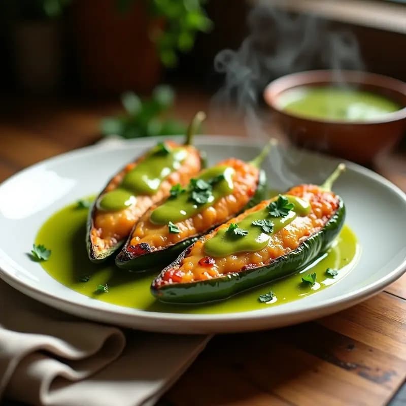 Chiles Rellenos de Queso Oaxaca: Receta Mexicana en Airfryer con Salsa de Tomate Verde