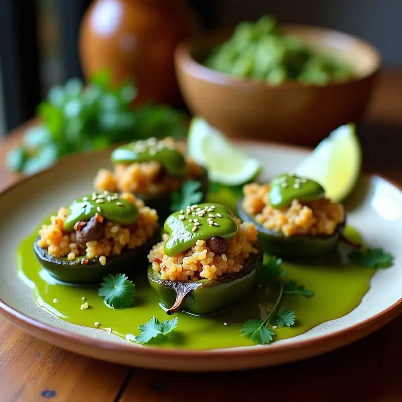 Chiles rellenos de quinoa y champiñones: Versión mexicana vegana y sin gluten