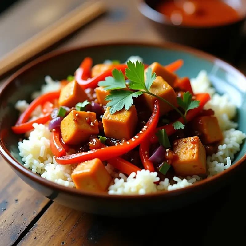 Chilin Tofu con Salsa de Ostras Vegana y Arroz Basmati: Receta China en Wok