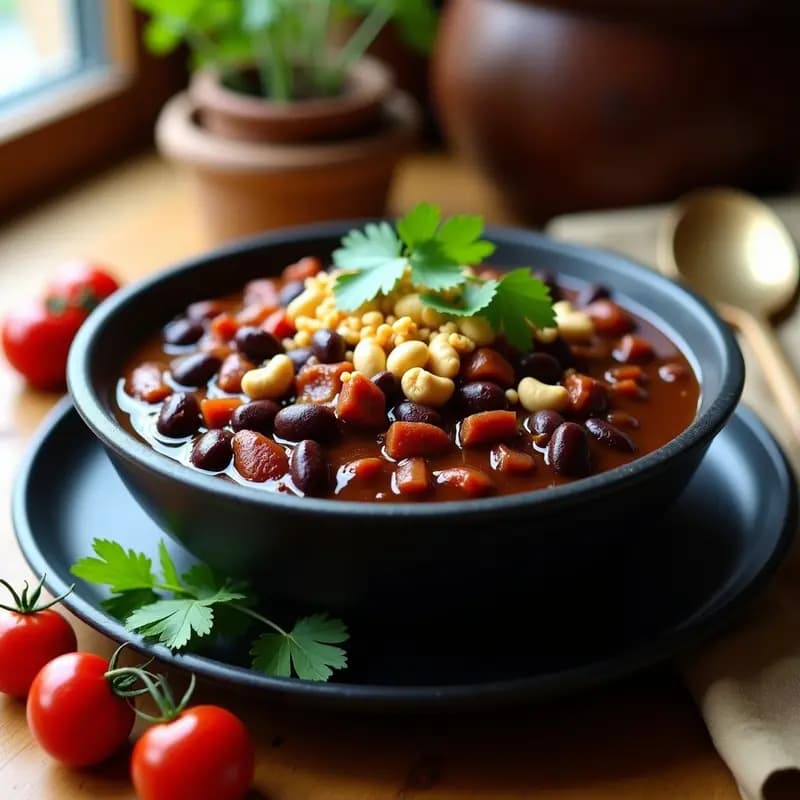 Chilli Sin Carne con Frijoles Negros y Chocolate: Receta Tex-Mex Vegana y Alta en Hierro