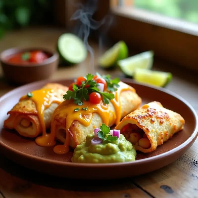 Chimichangas de Carne Desmenuzada con Queso Fundido y Guacamole: Crunchy y Delicioso