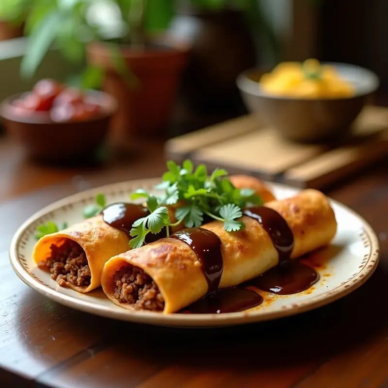 Chimichangas de Carne con Queso y Salsa de Chocolate: Receta Tex-Mex que Sorprende