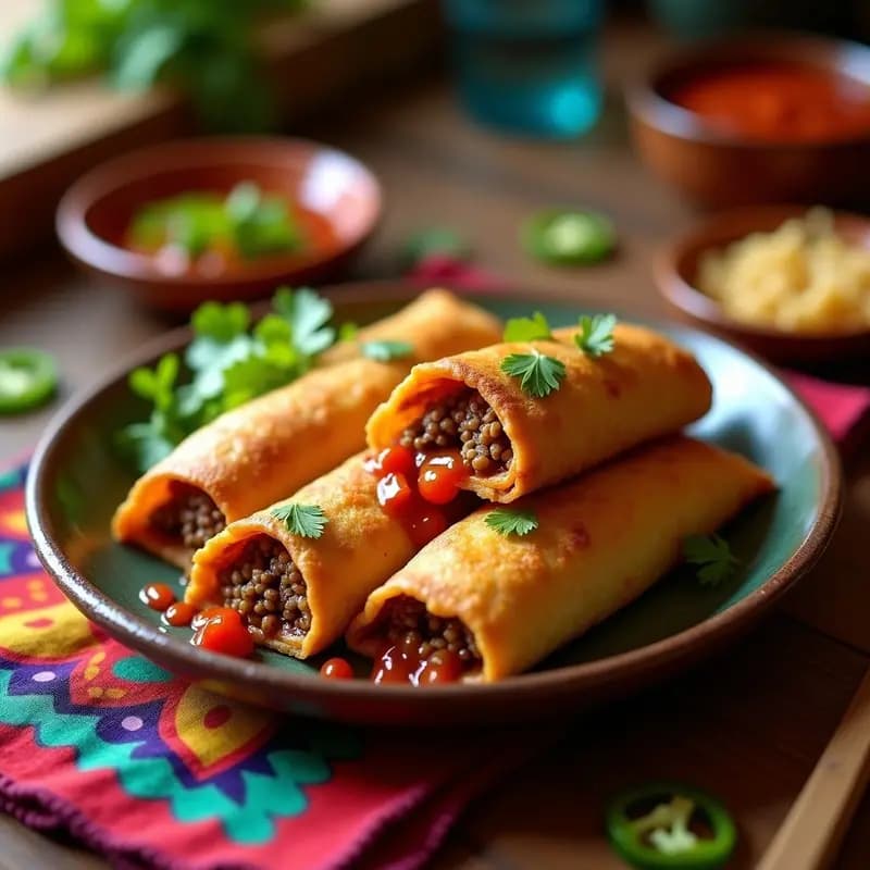Chimichangas de Carne con Queso y Salsa de Jalapeño: Receta Mexicana para Fiesta