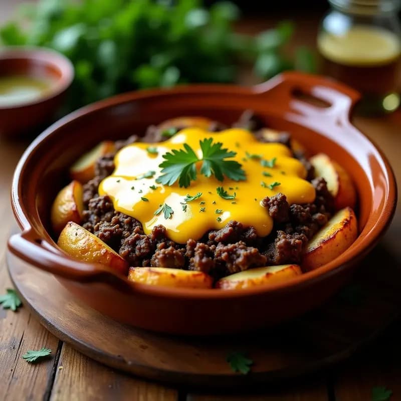Chimichurri de carne con patatas panaderas y salsa de queso: el plato argentino que conquistara tu paladar