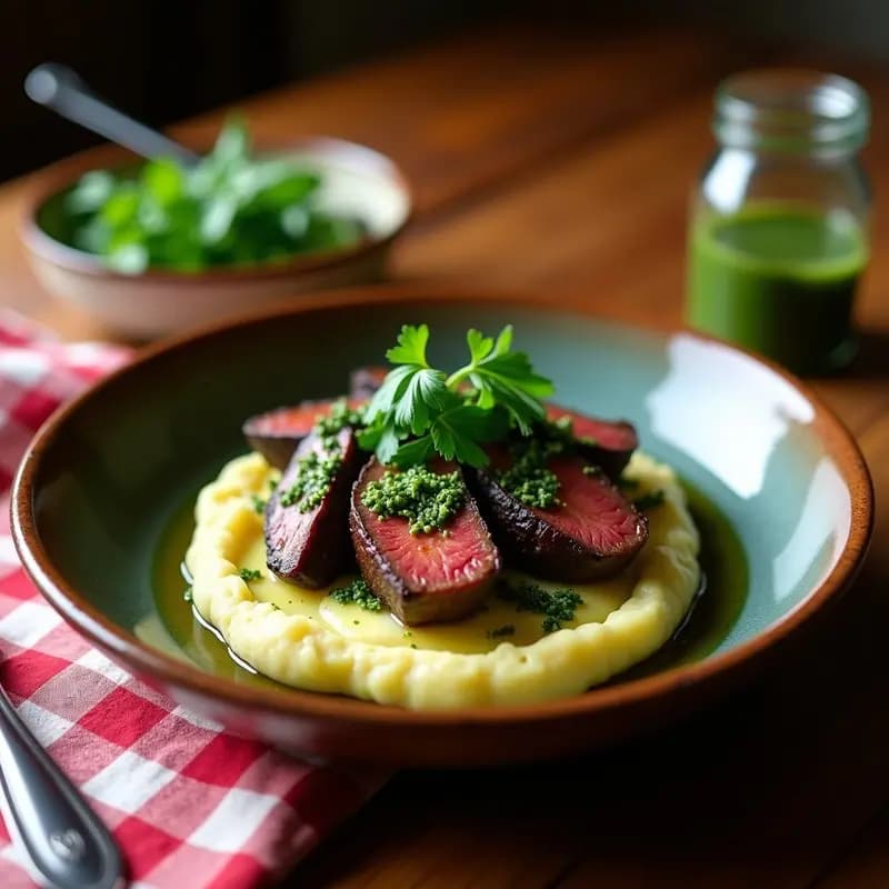 Chimichurri de Carne con Puré de Papas y Chimichurri Verde: Receta argentina para asados