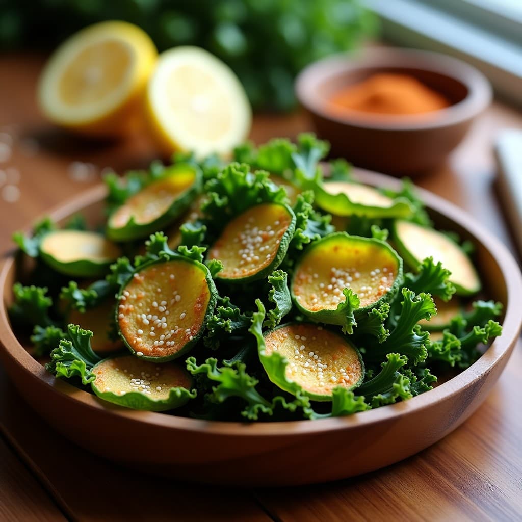 Chips de Kale con Especias Zaatar y Limón: Aperitivo Crudivegano en Airfryer