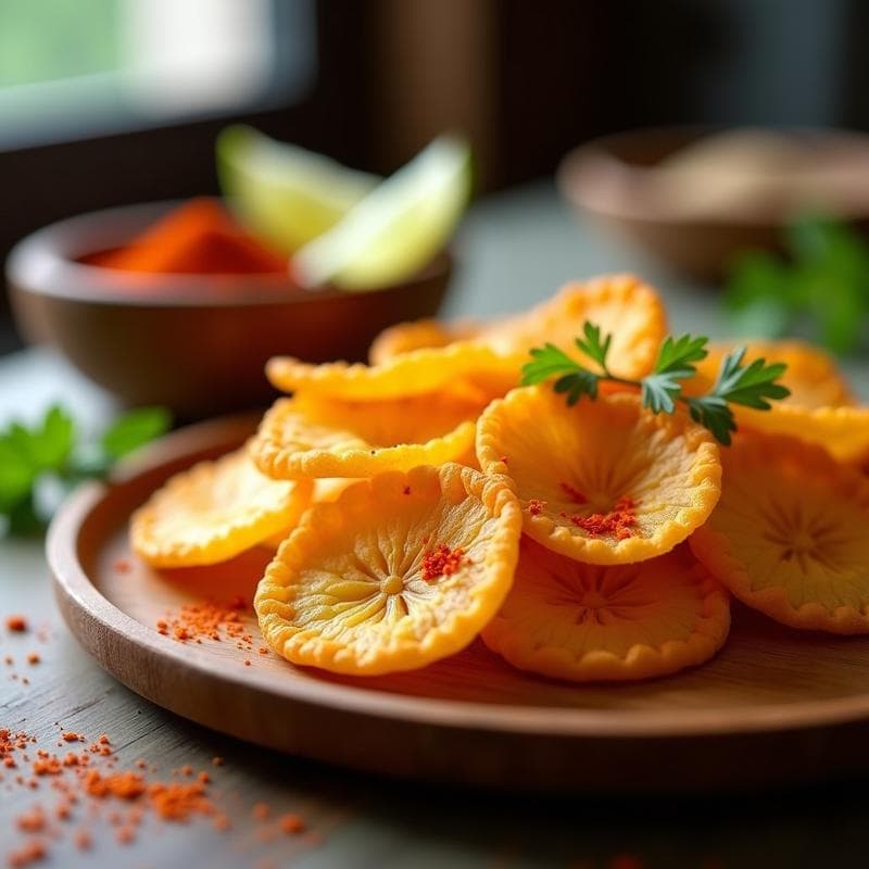 Chips de Plátano Macho con Polvo de Chili y Lima: snack tailandés crujiente en airfryer