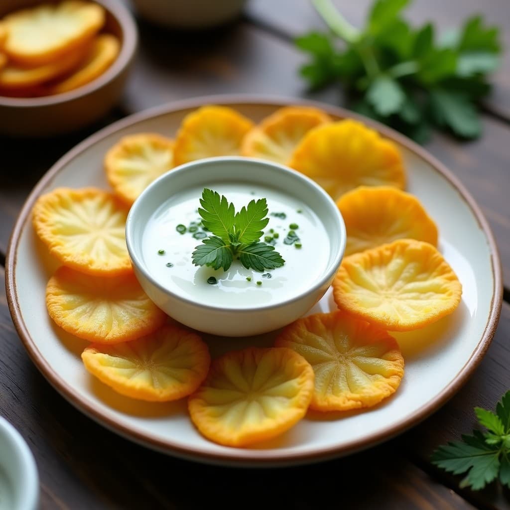Chips de Plátano Verde con Salsa de Yogur y Hierbas: Aperitivo Colombiano Crujiente