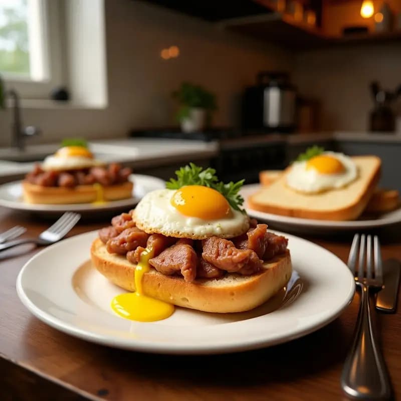 Chivito al Pan con Huevos Fritos y Aceite de Oliva: Bocadillo Uruguayo Completo en 15 Minutos