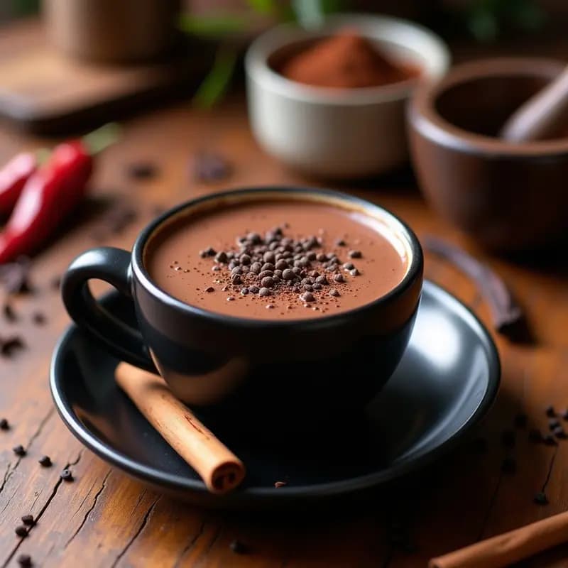 Chocolate Caliente con Chili y Especias Aztecas: Bebida Mexicana Picante y Sin Azúcar