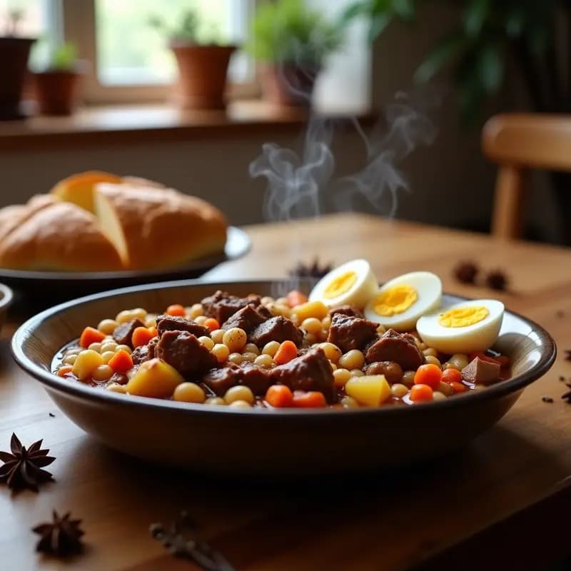 Cholent Judío: Estofado de Carne y Garbanzos para Shabat en Olla Lenta