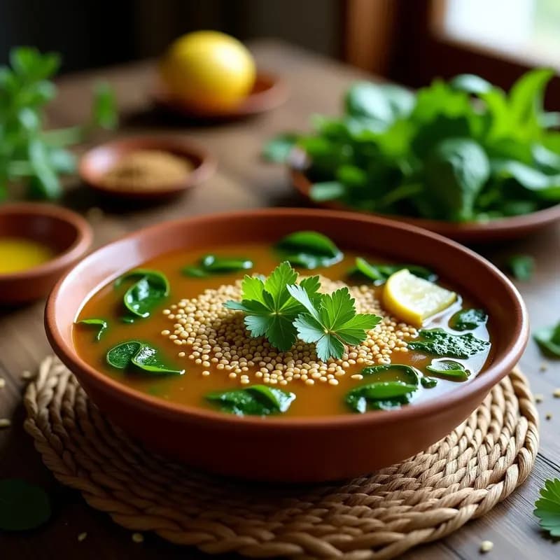 Chorba Freekeh con Espinacas y Limón: Sopa Argelina Alta en Fibra