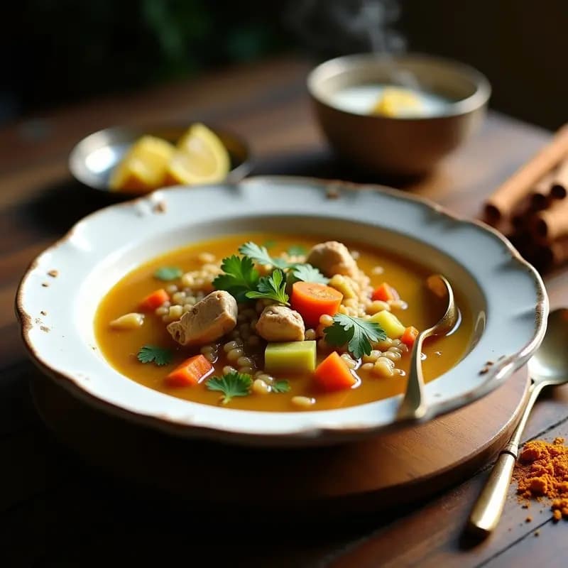 Chorba Frik: Sopa Argelina de Freekeh y Pollo con Especias Ras el Hanout