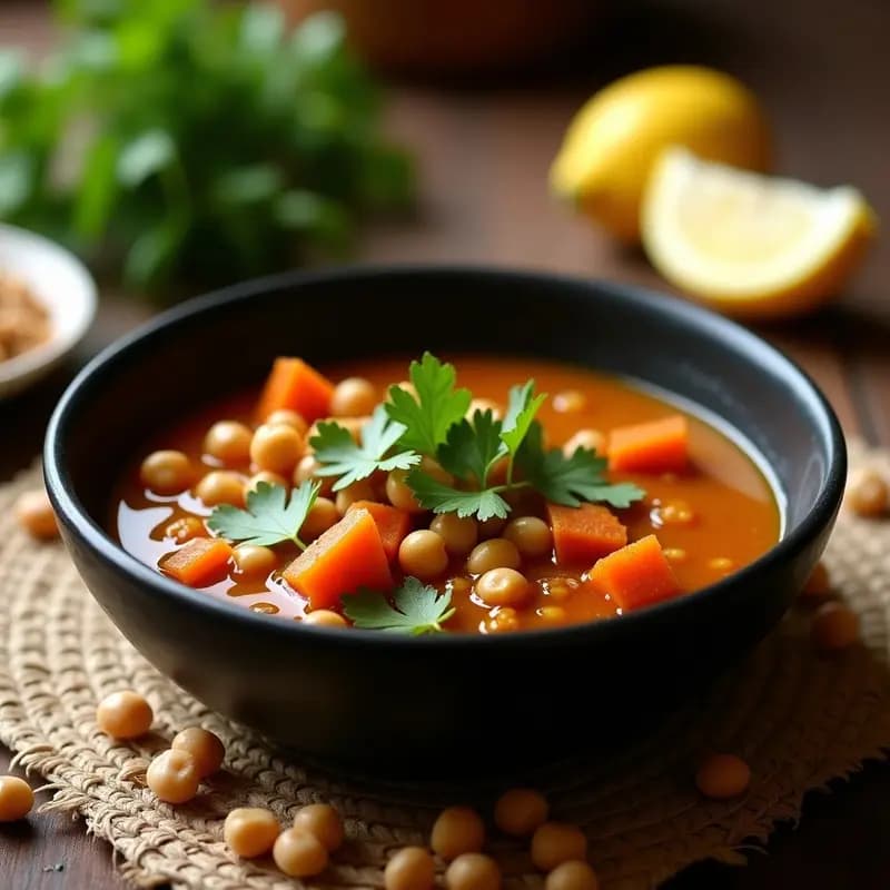 Chorba Harira con Garbanzos y Lentejas: Sopa Marroquí Vegana y Alta en Fibra