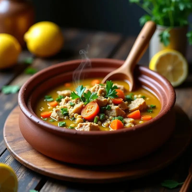 Chorba de Pollo y Freekeh: Sopa Argelina con Trigo Verde y Jengibre
