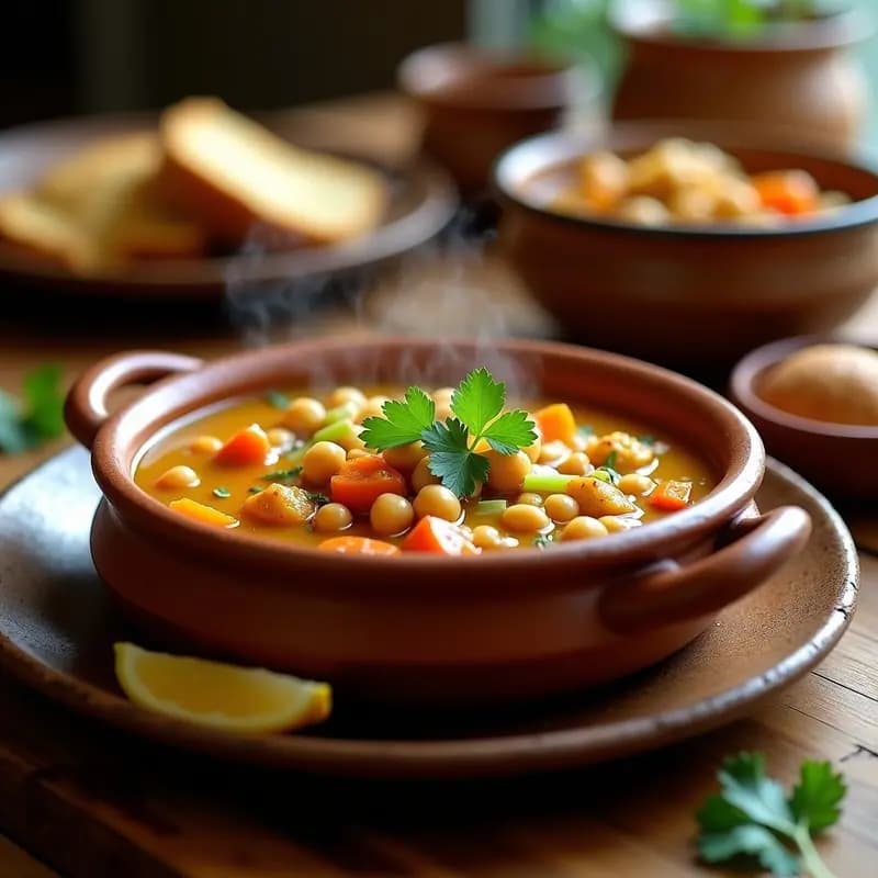 Chorba Argélina de Pollo y Garbanzos: Sopa Tradicional con Especias Norteafricanas
