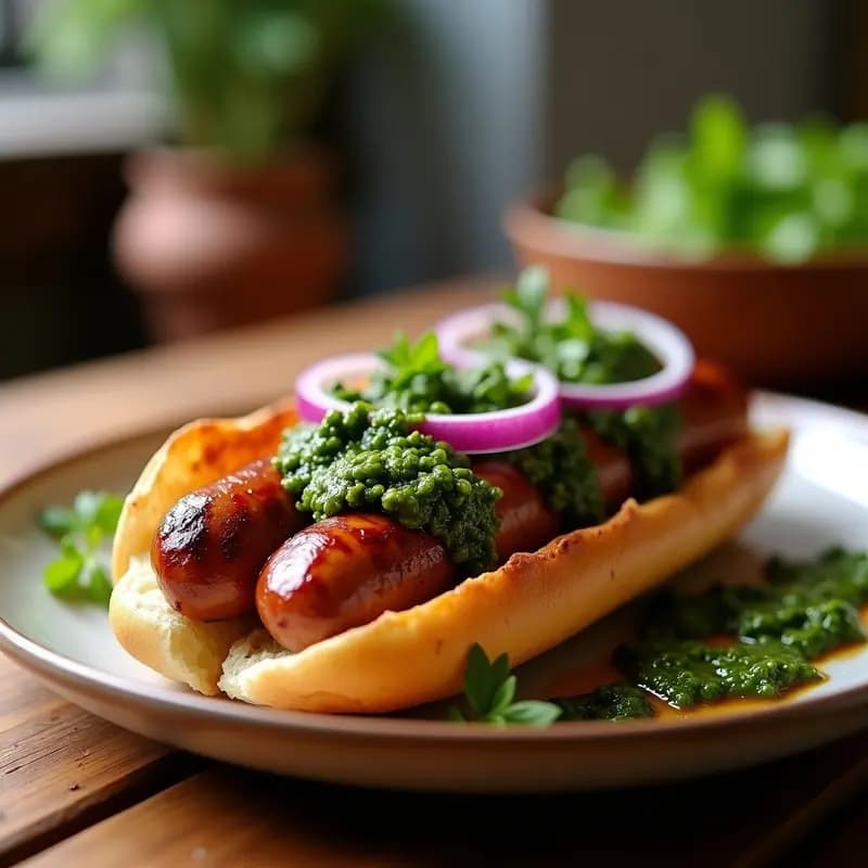 Choripán Argentino con Chimichurri y Eneldo: Sándwich Tradicional para Fiestas