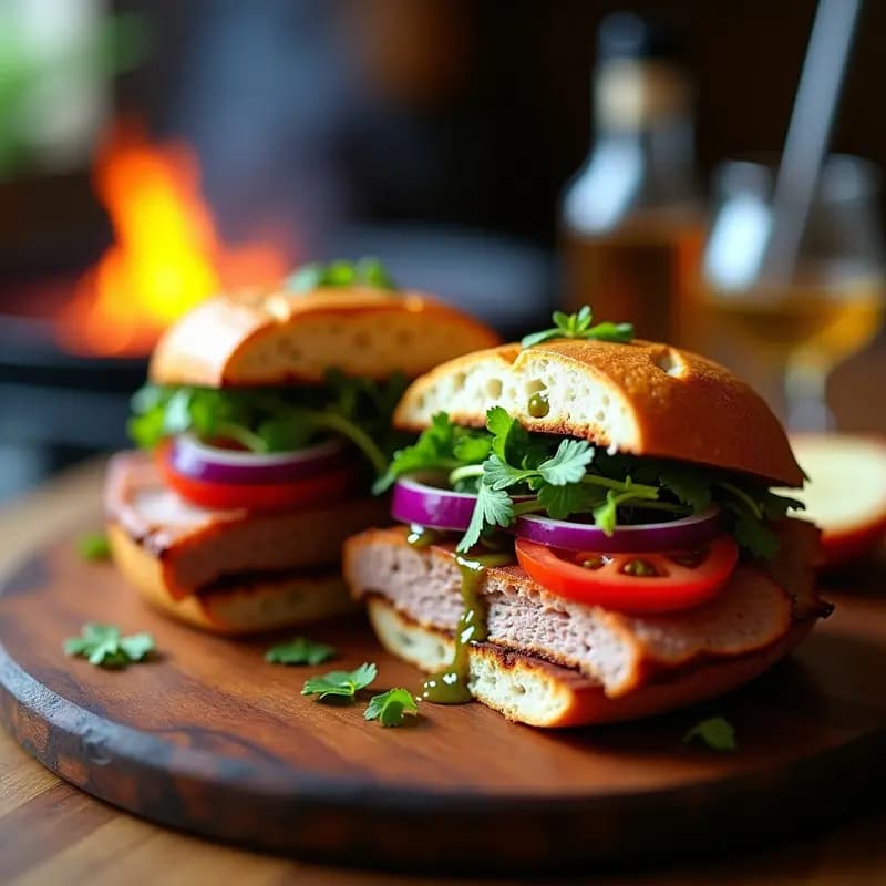 Choripán de Lomo Adobado: Sándwich Argentino con Chimichurri y Ensalada Criolla