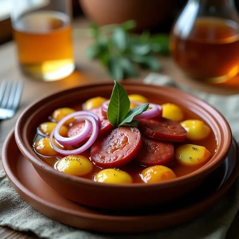 Chorizas a la Sidra con Patatas Panaderas: Tapa Asturiana Reconfortante