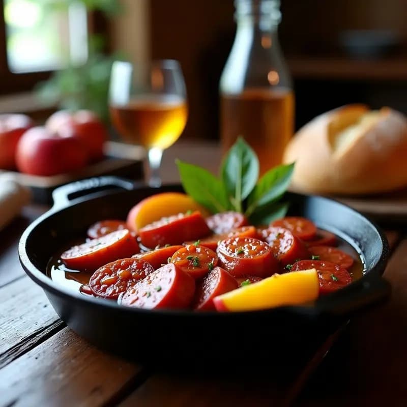 Chorizo a la Sidra con Manzanas Asadas: Receta Española Tradicional en Sartén