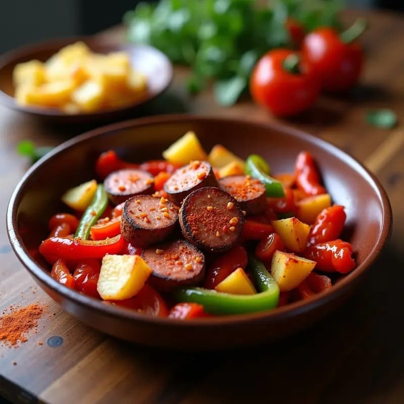Chorizo de Soja con Pimientos Asados y Patatas: Receta Española Vegana en Airfryer