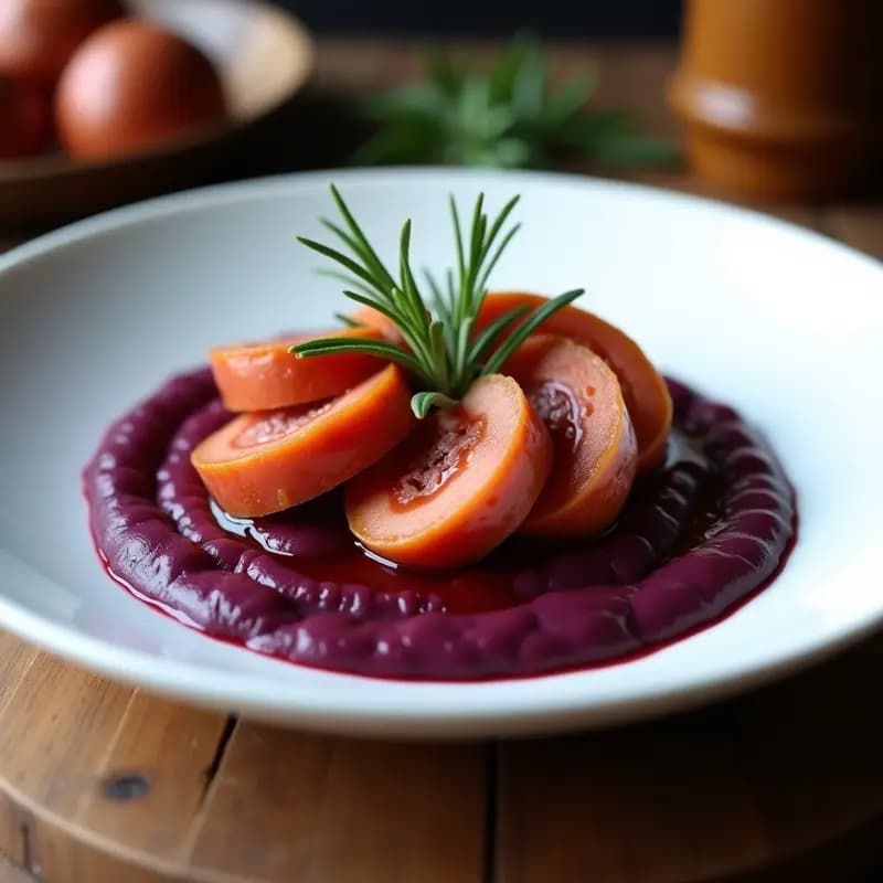 Chorizo Viktoria con Puré de Papa Morada: Receta Argentina Gourmet y Colorida