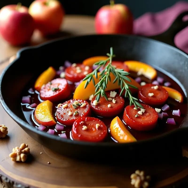Chorizo al Vino con Manzanas Caramelizadas: Receta Española en Sartén de Hierro